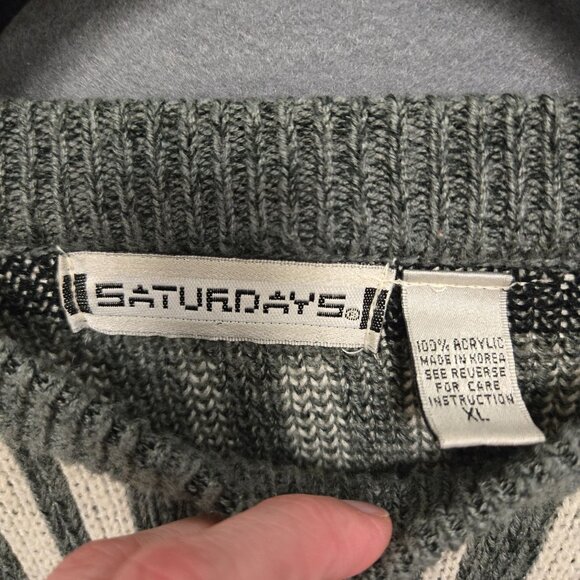 Vintage 80s Crewneck Sweater Southwestern Geometric Pattern Knit Gray White XL - Picture 3 of 6